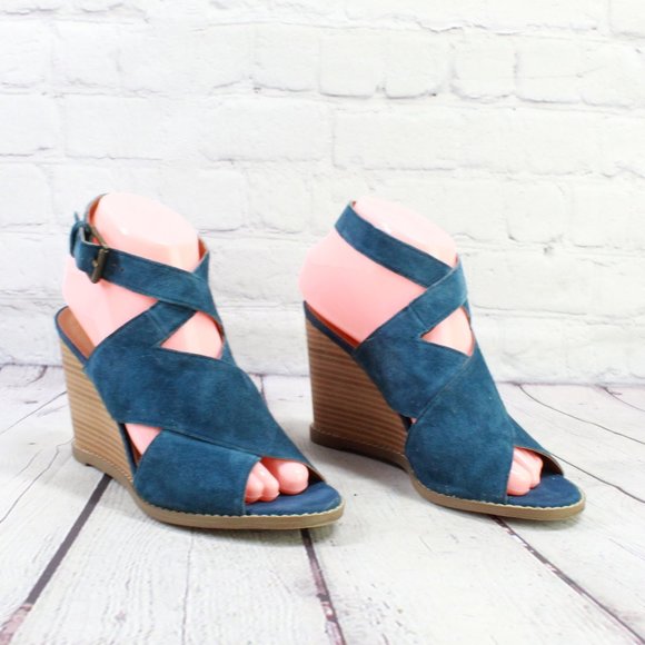 CASLON Blue Suede Leather Wedge Heels Sandals Shoes Size 7.5 Medium - Picture 3 of 8